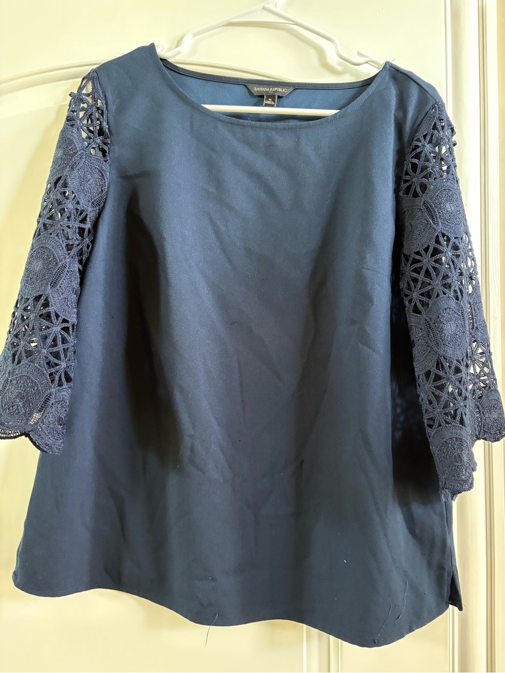 Banana Republic Navy Crochet-Sleeve Women's Top